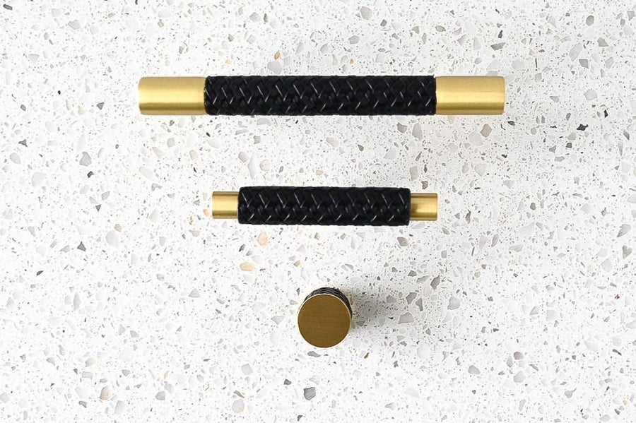 Brass and Leather Cabinetry T-Handle - Maggie - Little Swagger Australia