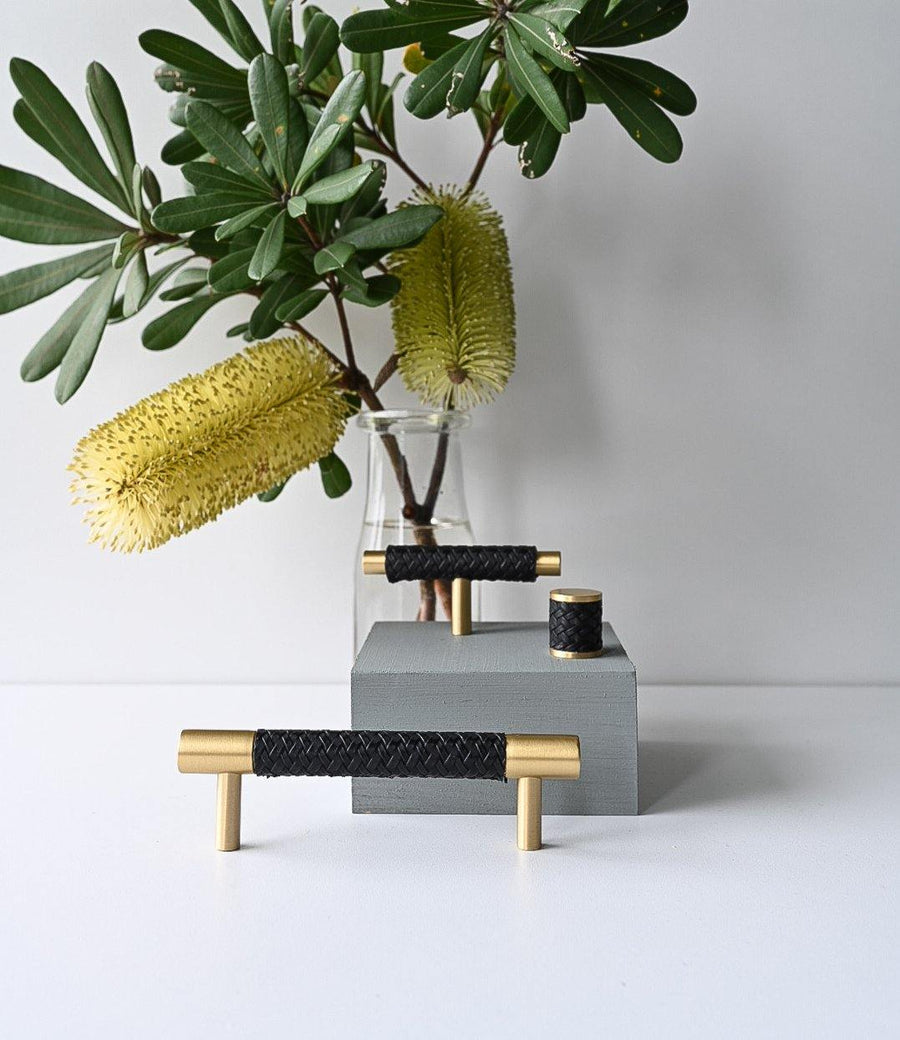 Brass and Leather Cabinetry T-Handle - Maggie - Little Swagger Australia